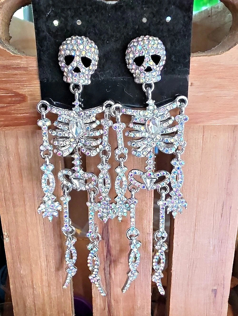 Rhinestone Skull Skeleton Drop Earrings